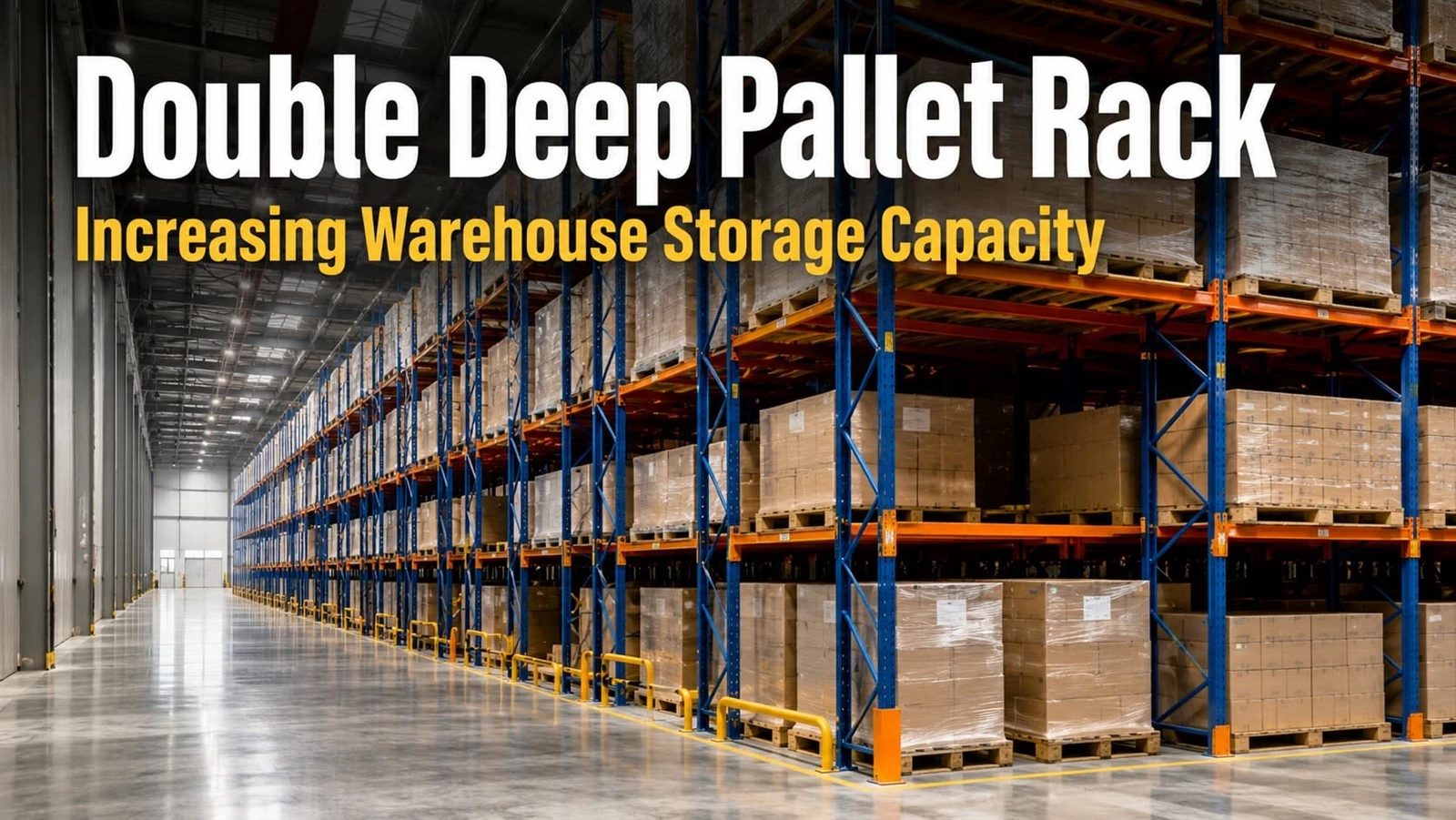 Double deep pallet racking structure showing high density warehouse storage system layout Double deep pallet racking structure showing high density warehouse storage system layout