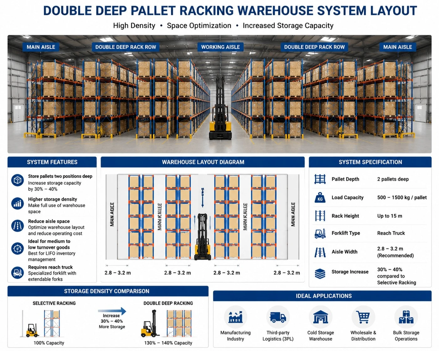 Double deep pallet racking warehouse system layout Double deep pallet racking warehouse system layout