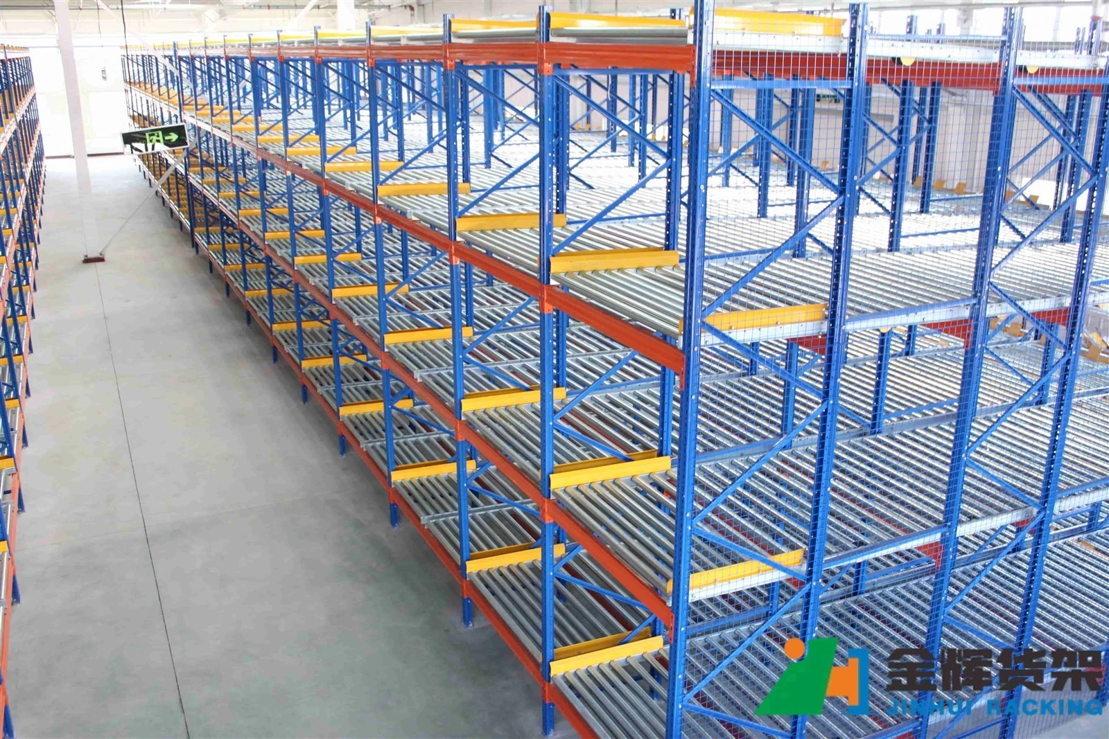 Gravity rack system and drive-in pallet racking installed in a modern warehouse Gravity rack system and drive-in pallet racking installed in a modern warehouse