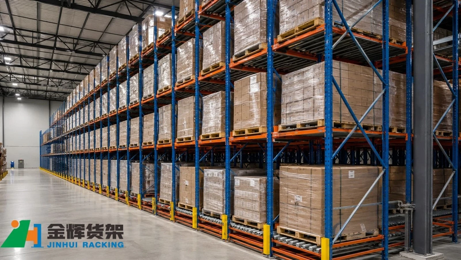 Modern gravity rack system installed inside a high-density warehouse Modern gravity rack system installed inside a high-density warehouse