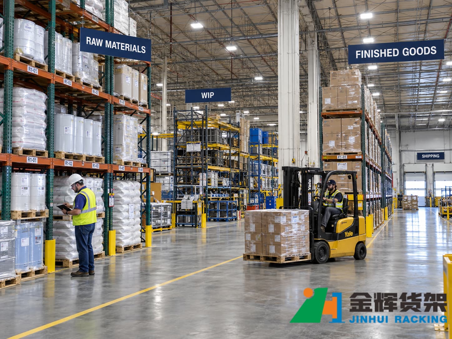 Manufacturing warehouse pallet racking for raw materials work-in-process inventory and finished goods Manufacturing warehouse pallet racking for raw materials work-in-process inventory and finished goods