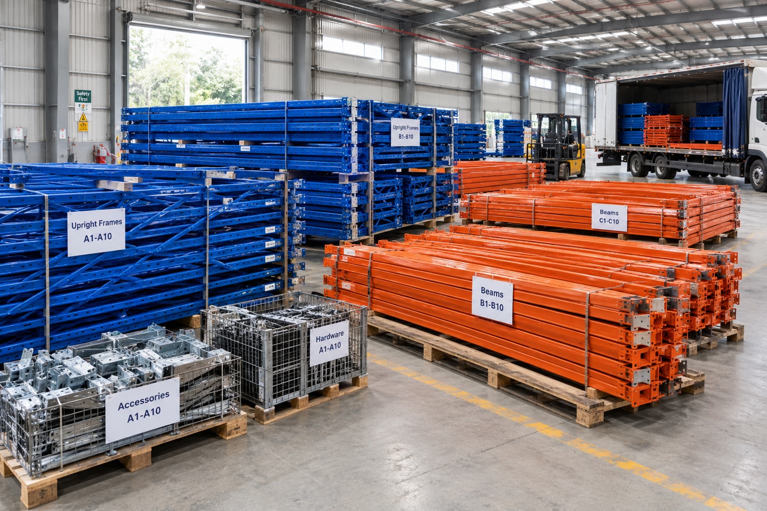 sorted and prepared for transportation and reinstallation in a warehouse sorted and prepared for transportation and reinstallation in a warehouse