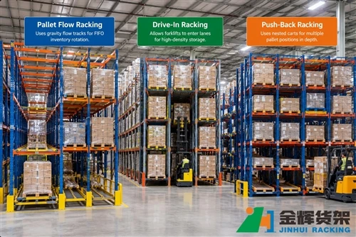 High-Density Warehouse Storage Systems Compared: Pallet Flow, Drive-In, and Push-Back Racking